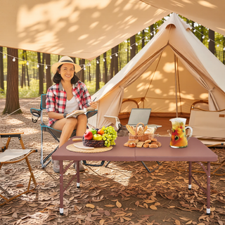 Sunvega 8ft Pink Folding Table with Waterproof Top and Foldable Design for Camping