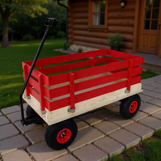 Sunvega Fresh Blue Solid Wood All-Terrain Toy and Garden Tool Cart Trolley