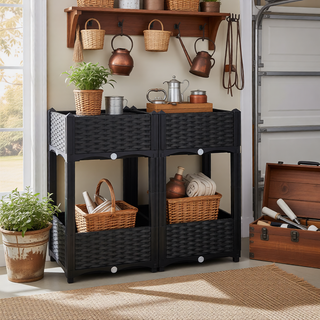 Sunvega Modular Rattan Pattern Raised Garden Planter Box with Self-Draining System