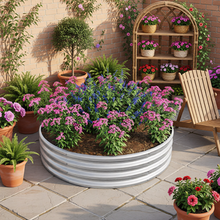 Sunvega 47.24 Inch Round Metal Raised Garden Bed for Vegetables Flowers and Herbs