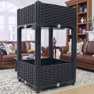 Sunvega Modular Rattan Pattern Raised Garden Planter Box with Self-Draining System