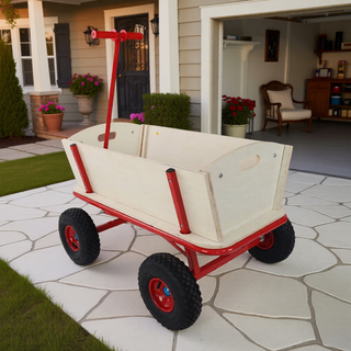 Sunvega Fresh Blue Solid Wood All-Terrain Toy and Garden Tool Cart Trolley
