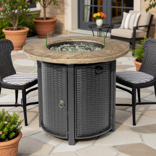 Sunvega 30-Inch Round Propane Fire Pit Table with 50000 BTU Heat for Patio