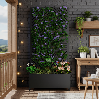 Sunvega Metal Planter Box with Trellis Raised Garden Bed on Wheels for Climbing Plants
