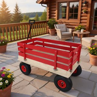 Sunvega Fresh Blue Solid Wood All-Terrain Toy and Garden Tool Cart Trolley