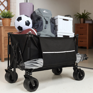 Sunvega Collapsible Wagon with Canopy 480Lbs Capacity 7" All-Terrain Wheels and Mosquito Net
