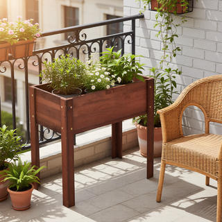Sunvega Natural Solid Wood Raised Garden Bed with Legs for Outdoor Plants Flowers Fruits Vegetable Herb Growing