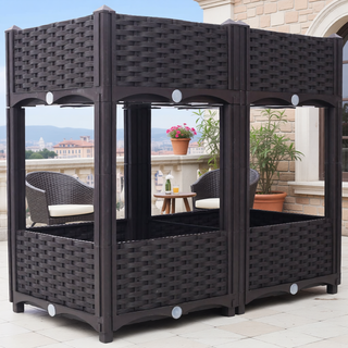 Sunvega Modular Rattan Pattern Raised Garden Planter Box with Self-Draining System
