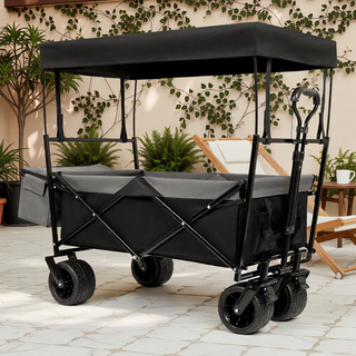 Sunvega Collapsible Wagon with Canopy 480Lbs Capacity 7" All-Terrain Wheels and Mosquito Net