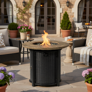 Sunvega 30-Inch Round Propane Fire Pit Table with 50000 BTU Heat for Patio