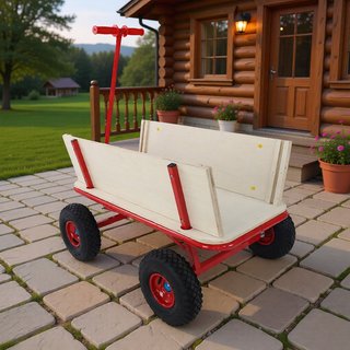 Sunvega Fresh Blue Solid Wood All-Terrain Toy and Garden Tool Cart Trolley