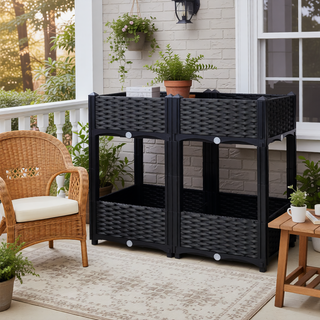 Sunvega Modular Rattan Pattern Raised Garden Planter Box with Self-Draining System