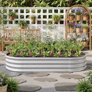 Sunvega Large Oval Metal Raised Garden Bed for Plants Vegetables and Flowers