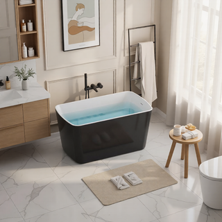 Sunvega 49 Inch Acrylic Freestanding Square Japanese Soaking Bathtub with Chrome Overflow