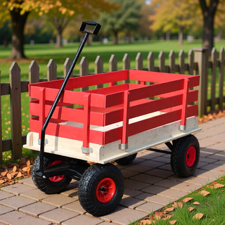 Sunvega Fresh Blue Solid Wood All-Terrain Toy and Garden Tool Cart Trolley