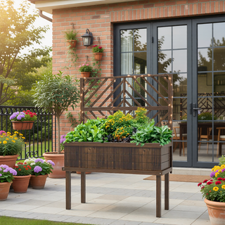 Sunvega Raised Garden Bed with Trellis for Climbing Plants, Outdoor Planter Box with Self-Draining Design