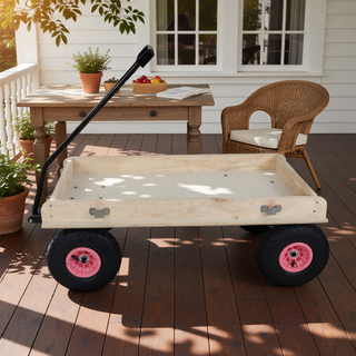 Sunvega Fresh Blue Solid Wood All-Terrain Toy and Garden Tool Cart Trolley