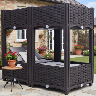 Sunvega Modular Rattan Pattern Raised Garden Planter Box with Self-Draining System
