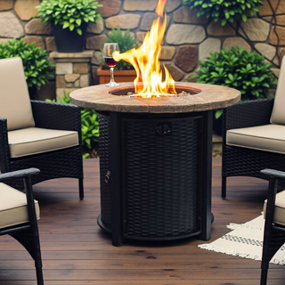 Sunvega 30-Inch Round Propane Fire Pit Table with 50000 BTU Heat for Patio