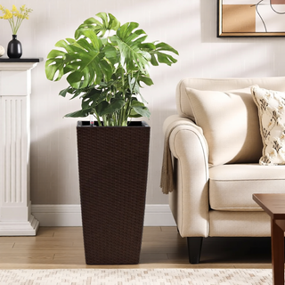 Sunvega Modern Faux Rattan Square Planter with Automatic Watering System for Home and Garden