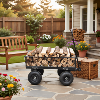 Sunvega Garden Dump Cart with Inflatable Tires and Spacious Bed for Gardening Tasks