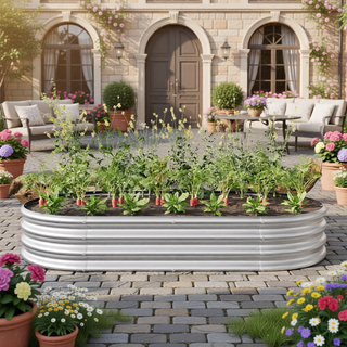 Sunvega Large Oval Metal Raised Garden Bed for Plants Vegetables and Flowers
