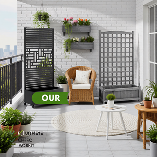 Sunvega Metal Planter Box with Trellis Raised Garden Bed on Wheels for Climbing Plants