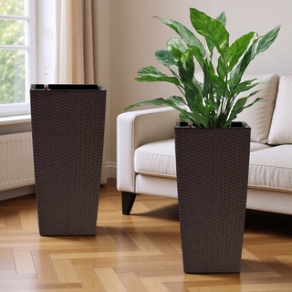 Sunvega Modern Faux Rattan Square Planter with Automatic Watering System for Home and Garden