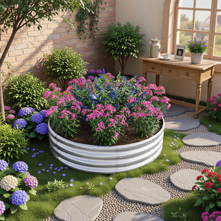 Sunvega 47.24 Inch Round Metal Raised Garden Bed for Vegetables Flowers and Herbs