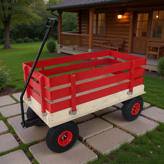 Sunvega Fresh Blue Solid Wood All-Terrain Toy and Garden Tool Cart Trolley
