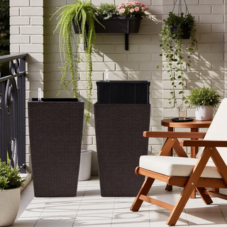 Sunvega Modern Faux Rattan Square Planter with Automatic Watering System for Home and Garden