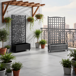 Sunvega Metal Planter Box with Trellis Raised Garden Bed on Wheels for Climbing Plants