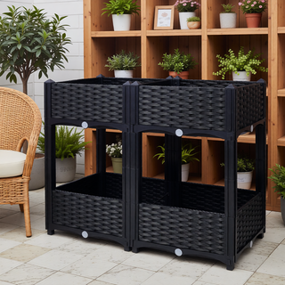 Sunvega Modular Rattan Pattern Raised Garden Planter Box with Self-Draining System