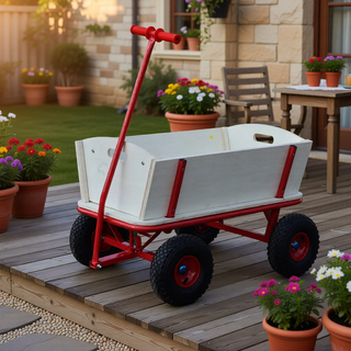 Sunvega Fresh Blue Solid Wood All-Terrain Toy and Garden Tool Cart Trolley