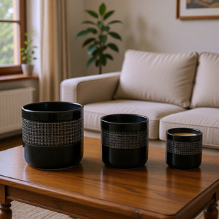 Sunvega Modern Glossy Blue Green Ceramic Planter with Grid Design for Indoor Outdoor Use