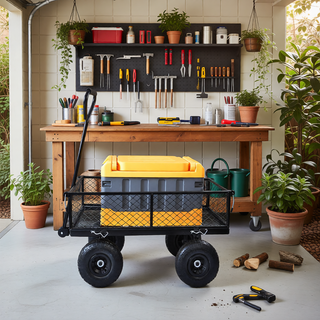 Sunvega Garden Dump Cart with Inflatable Tires and Spacious Bed for Gardening Tasks