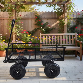 Sunvega Garden Dump Cart with Inflatable Tires and Spacious Bed for Gardening Tasks