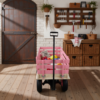 Sunvega Fresh Blue Solid Wood All-Terrain Toy and Garden Tool Cart Trolley