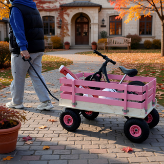 Sunvega Fresh Blue Solid Wood All-Terrain Toy and Garden Tool Cart Trolley