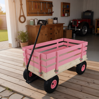 Sunvega Fresh Blue Solid Wood All-Terrain Toy and Garden Tool Cart Trolley