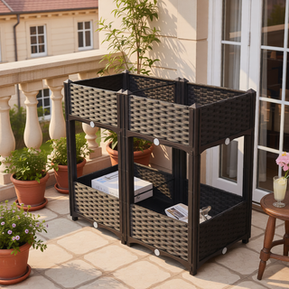 Sunvega Modular Rattan Pattern Raised Garden Planter Box with Self-Draining System