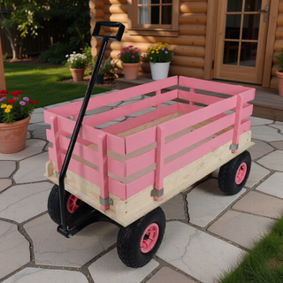 Sunvega Fresh Blue Solid Wood All-Terrain Toy and Garden Tool Cart Trolley