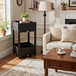 Sunvega Modular Rattan Pattern Raised Garden Planter Box with Self-Draining System