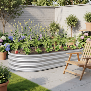 Sunvega Large Oval Metal Raised Garden Bed for Plants Vegetables and Flowers