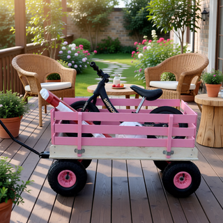 Sunvega Fresh Blue Solid Wood All-Terrain Toy and Garden Tool Cart Trolley
