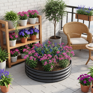 Sunvega 47.24 Inch Round Metal Raised Garden Bed for Vegetables Flowers and Herbs