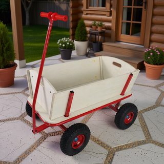 Sunvega Fresh Blue Solid Wood All-Terrain Toy and Garden Tool Cart Trolley