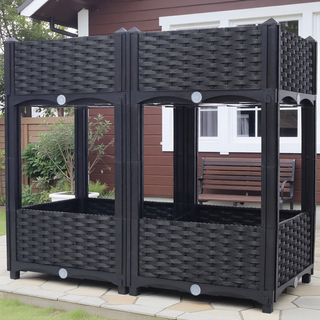 Sunvega Modular Rattan Pattern Raised Garden Planter Box with Self-Draining System