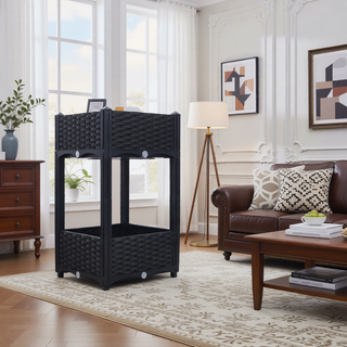Sunvega Modular Rattan Pattern Raised Garden Planter Box with Self-Draining System