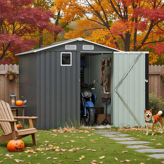 Sunvega Outdoor Steel Storage Shed with Lockable Doors and Clear Window for Garden